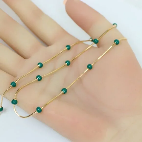 "Rose Gold Necklace with Green Beads, XPNL0132 - Picture 10 of 12